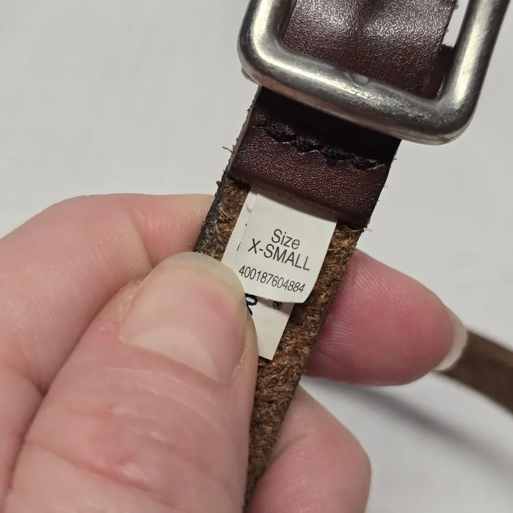 American Eagle Outfitters AEO Brown Genuine Leather Silver Beaded Skinny Belt XS